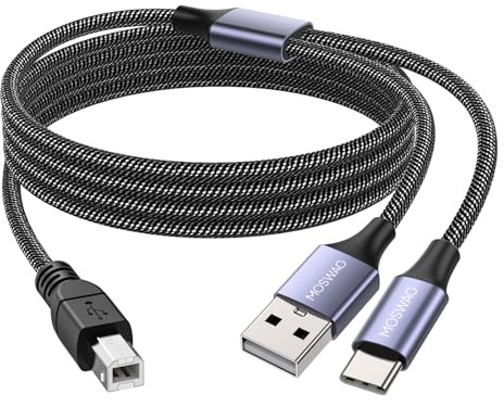 MOSWAG USB 2in1 5M Druckerkabel mit USB C zu MIDI Kabel Druckerkabel, USB MIDI Kabel USB C zu USB B MIDI Kabel, Kabel, Kompatibel mit Musikinstrument, Klavier, MIDI Keyboard, USB Mikrofon