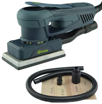 Titan PPSM3-133 - Elektrisches Profi Schleifwerkzeug - EC-Motor - Schwingschleifer mit 3mm Hub – Schleifen ohne Staub – Inkl. Schleifpapier & Absaugadapter - brushless