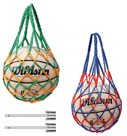 BZKSER ballnetz - 2 pcs Ballnetz Net Tasche Tragbare Ballnetz Sports Ball Ballnetz mit 2 Kugelnadeln Balltragenetz Ball Carry Net, Single Ball Carrier für Fußball, Volleyball, Basketball