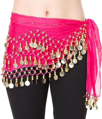 HelloOrient Ceinture de Danse Orientale Fushia Femme Fille Foulard Danse du Ventre Echarpe Hanche Belly Dance à Sequins Déguisement Bellydance