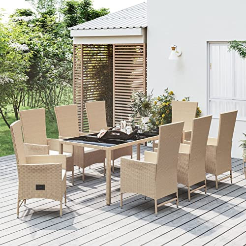 Homgoday Set da pranzo da giardino 9 pezzi con cuscini in rattan sintetico beige, sedia tavolo cucina esterno terrazza patio balcone mobili tipo 5