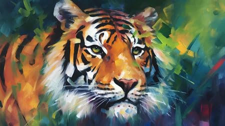 adrium Acryl-Bild 110 x 60 cm: Tigermalerei auf Leinwand. Abstrakter bunter Hintergrund. Digitale Zeichnung. (205115113)