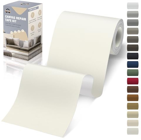 Flicken Selbstklebend Stoff, 10 x 200 cm Leinwand Selbstklebender Stoff, Elfenbeinweiß, Wasserdichtes Leinwand Flicken Selbstklebend für Sofa Zelt Möbel Autositz Liege