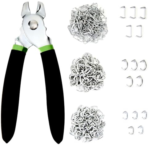 Hog Ring Pliers Kit with 270 Pcs 3/4 1/2 3/8 Galvanized Steel Hog Rings,Hog Ring Pliers Kit for Auto Upholstery and Fencing,Bagging,DIYCraft,Furniture