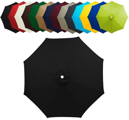 WOGTITYI Sonnenschirm Bespannung Ø2m 2.7m 3.0m Gartenschirm Überdachung 6 Streben 8 Rippen Ersatzabdeckung, Wasserdicht, Sonnenschutz(Stärke:Black,Size:2.70m-6Streben)