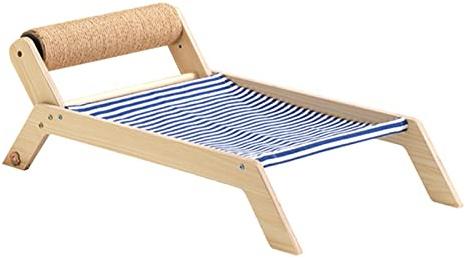Cama Tipo Hamaca para Gatos con Rodillo Rascador, Acogedora Tumbona para Gatos, Silla de Playa con Tapete, Camas Elevadas para Gatos con Rascador de Sisal para(Cama Enrollable de sisal de Playa)
