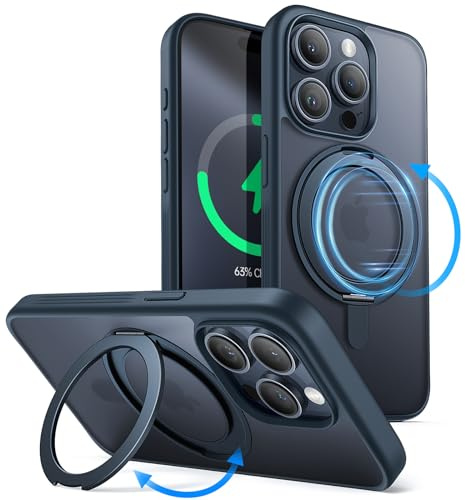 JETech Cover con Anello per iPhone 15 Pro Max, Titanio Blu | Compatibile con MagSafe, Anello di Supporto Rotante a 360°, Custodia Protezione Antiurto Sottile