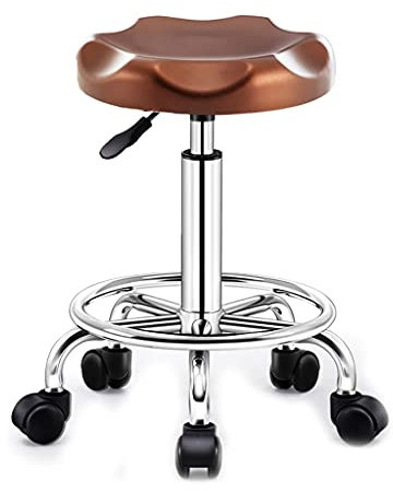 DDKYHU Drehhocker im Vintage-Stil mit Rollen und dickerem Sitz, höhenverstellbarer Barhocker aus PU für Büro und Geschäft (schwarz) (braun)