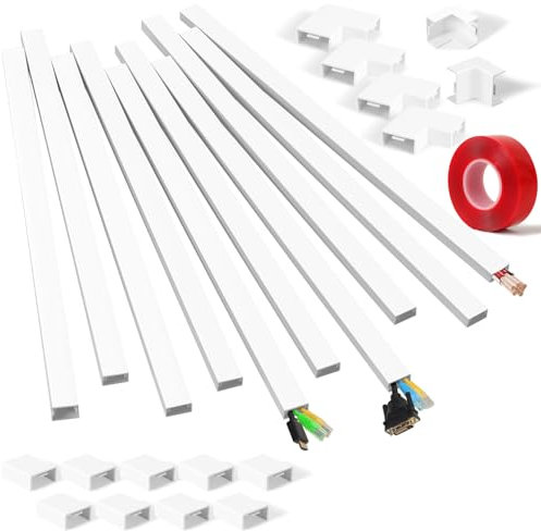 Canaleta Cables Pared Adhesivo (10 Piezas de 40 cm. - 30x15 mm) - Canaletas para Cables Adhesivas con Cinta Adhesiva de Espuma Listo para Montar en la Pared, Canales para Cables de TV