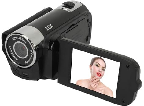 1080P Digitalkamera, 16 MP Camcorder mit 2,4 Zoll drehbarem Bildschirm, 16 Fach Zoom HD Videorecorder mit Fülllicht, Eingebauter Videokamera Akku (Black)