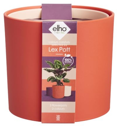 elho Lex Pott Set 14cm Blumentopf - Korallenrot | ∅ 13.8 x H 12.4 cm | 3 Artikel Enthalten | für den Innenbereich | 100% recyceltes Plastik