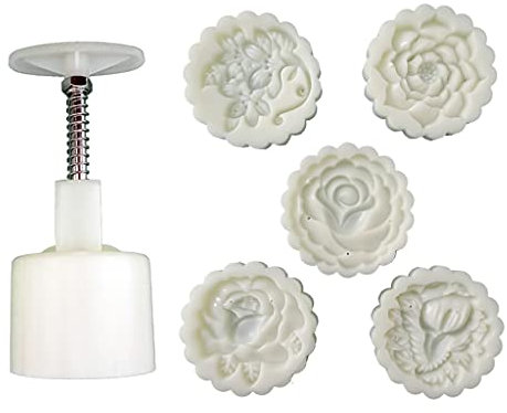 LXJLXD Mooncake Mold,Moon Cake Mould 75g Flower Pattern Hand-Pressure Molds for -Autumn Pastry Tool Sets with 4pcs Round