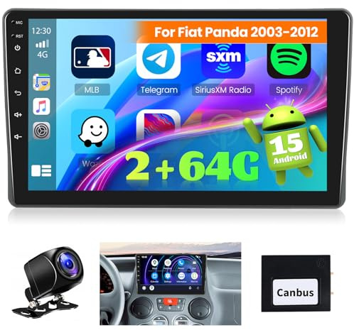 Ohradio 2G+64G per Fiat Panda 2003-2012 Stereo Android 15 GPS con Wireless Carplay Android Auto Radio FM/RDS WiFi + Retrocamera + MIC - Autoradio 2DIN 9 Pollici