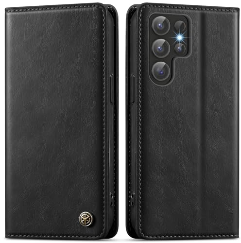 GUCASBE Hülle für Samsung Galaxy S24 Ultra Klapphülle Hülle Leder | Premium PU Leder, 3 Kartenfächer + Geldscheinfach, Ständer, Brieftasche Flip Case, RFID Blockierung, Stoßfest, Schwarz