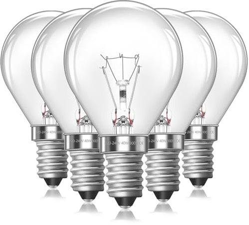 SES E14 Oven Bulb, Resistant 300°C, Lava Lamp Bulb, Dimmable, Warm White 2700K, 230V, G45 Small Edison Screw Golfball bulb for Microwave, Oven Lamp, Salt Lamp Bulb, Electric Wax Melt Bulb, Pack of 5