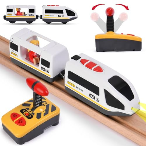 HOTUT Train de Locomotives à Piles, Train Electrique Enfant Connexion Magnétique, Trains Électrique Haute Vitesse avec Phares Avant et Son, Compatible avec Thomas, Brio, Chuggington, pour Dès 3 Ans