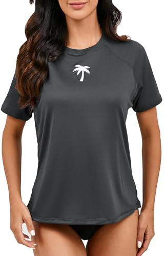 Halcurt UV Shirt Damen Rash Guard Kurzarm mit BH UPF 50+ Badeshirt UV Schutz Surf Schwimmshirt Schnell Trocknender M