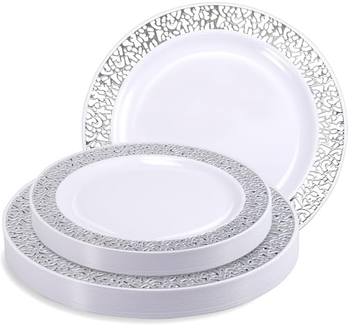 Kinmsito 40 Plastikteller, Mehrweg Kunststoffteller, Weiß, 19 cm + 26 cm
