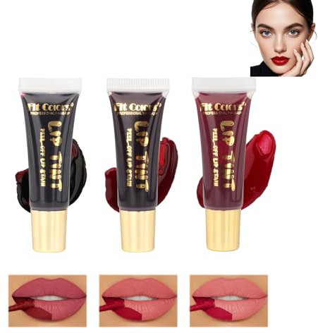 3 Farben Lip Tint Peel Off, Abziehbar Peel Off Lippenstift,Transfer Proof Peeling Off Lip Stain,Matte Magic Lip Tattoo Peel Off,Non-Stick Cup Tinted Lip Stain,Lippenstift Set für Mädchen Makeup