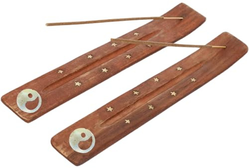 RDNKVB Quemador de incienso de madera (2 unidades), hecho a mano, con cenicero, ideal para decoración del hogar, meditación y yoga