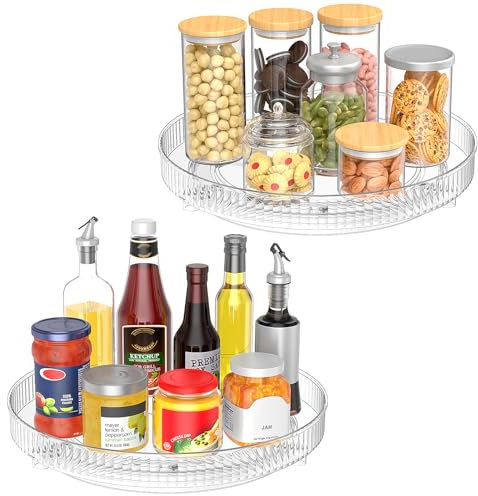 Drucilla 2 Stück Drehteller Kühlschrank Organizer, 24cm Drehteller Küche Organizer, 360° Drehplatte Kühlschrank, Drehbares Gewürzregal für Gewürzen, Flaschen