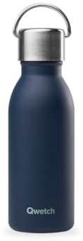 Qwetch - Bouteille Isotherme Active Bleu Marine 350ml - Gourde avec Anse Inox Recyclé - 24h Froid et 12h Chaud - Etanche & Compacte