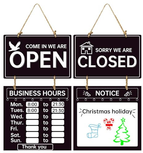 Señales de hora de negocios, doble cara para negocio abierto y cerrado, elegante cartel de bienvenida para la hora de apertura, doble cara