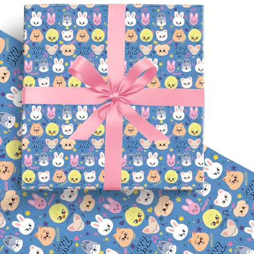 UBBY 5 Stück Skzoo Geschenkpapier 51 x 75 cm Kraftpapier langlebig Geschenkpapierbögen für Party Aufbewahrung Festliche Dekoration (Blau)