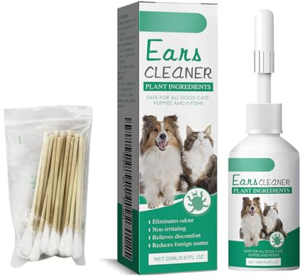Gotas para los Oídos de Mascotas, Limpieza de Orejas de Perro y Gato, Limpiador de Oídos para Mascotas, Cuidado Suave de las Orejas, Eliminación de Acaros, Adecuado para Todo Tipo de Animales Pequeños