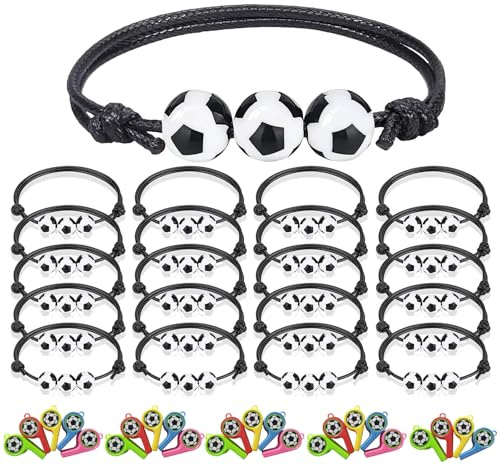 ZHITENG 20 st fotbollsarmband 24 st fotbollsvisselpipa, justerbara barnarmband, domare visselpipa olika färger, barn visselpipa armband för barn fotboll fest fest