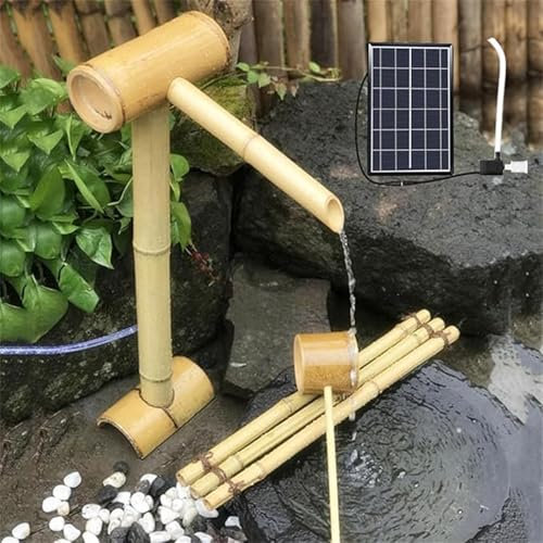 Kit fontana in bambù ad energia solare, fontana fatta a mano da giardino zen, cascata Feng Shui e ruscello giapponese, ornamento per patio, cortile, laghetto