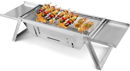 Vestamore Foldable Charcoal Bbq Grill For Outdoor Use, Portable Smoker Grill For Travel, Camping & Backyard, Stainless Steel Tabletop Grilling Station