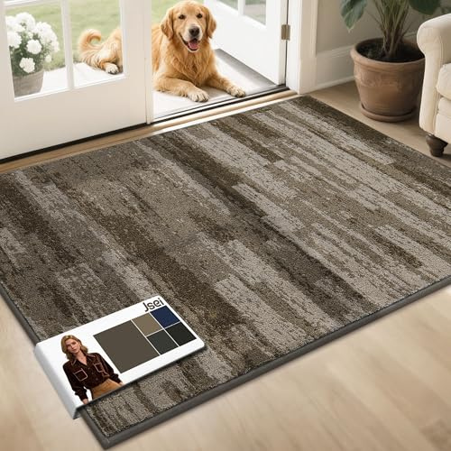 JSEI Dirt Trapper Door Mat 32x48, Non-Slip Doormats Washable Entryway Mat, Welcome Floor Mat Absorbent Low Profile Dog Door Mats for Front Back Door, Wet Shoes & Paws, Brown