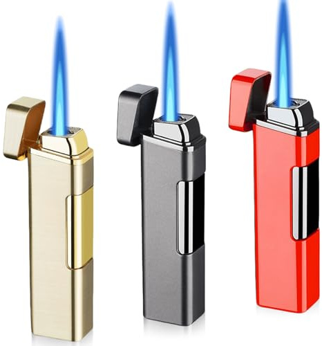 GAOUTO Juego De 3 Encendedores De Gas Recargables: Encendedor De Tormenta De Llama Jet, Resistente Al Viento, Encendedor De Chorro, Para Cocina