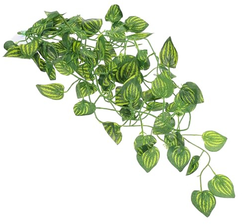 ibasenice Décoration de Terrarium pour Reptiles Plante Artificielle Verte en Plastique, Facile à Installer Ventouse, pour Habitat de Reptiles et Aquarium