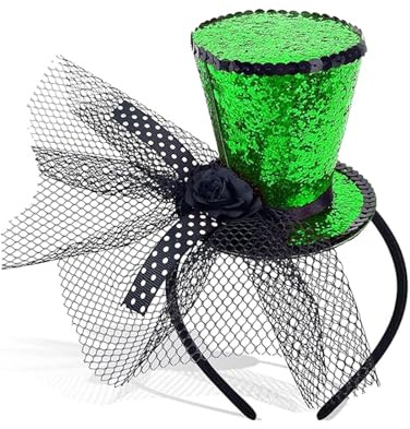 Myqiqi Mini grüner Zylinder mit Schleier auf Haarreif - Steampunk Zirkus Kostüm Fascinator für Halloween, Karneval, Mottopartys und Abschlussball Events (Grün)