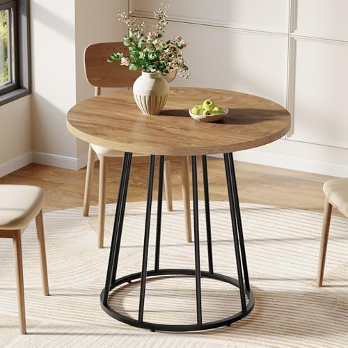 Tribesigns Runder Esstisch für 2-4 Personen, Esszimmertisch, 80 cm klein Industrial Küchentisch mit stabilem Metallgestell für Esszimmer Küche Wohnzimmer Café, Braun