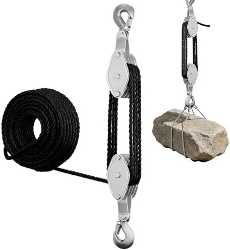 Flaschenzug mit Seilbremse, Afenau Flaschenzug Arbeitssparender mit 20m Nylon Seil, 400 kg Max, Schwerlast Flaschenzug, 270° Drehbar Arbeitssparender Flaschenzug für Jagd, Garagen, Lagerhallen