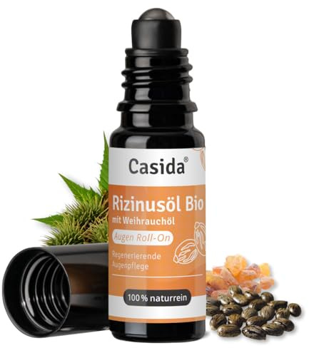 Casida Bio Rizinusöl Augen Roll on mit Weihrauchöl - kühlender Augenroller - regenerierende Augenpflege - bei Falten, Augenringen, Schwellungen - mit naturreinen Bio-Ölen - 10ml
