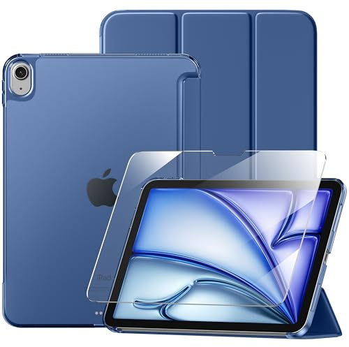 drivego Case for iPad Air 11 Inch/10.9 with Screen Protector, Navy Blue | for M4 2026/M3 2025/M2 2024/Air 5th Generation 2022/4th 2020, Tri-Fold Stand, Slim Transparent Back Cover, Auto Wake/Sleep