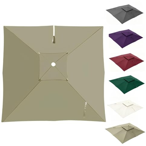 Telo di Ricambio per Ombrellone Decentrato Quadrato 3x3.0m Copertura Poliestere 220gsm Impermeabile UV50+(Light Khaki 2 Tier)