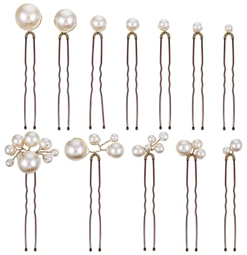 12Pcs Pearl Hair Pins for Women, Ymapinc Bridal Pearl Bobby Pins for Wedding, Decorative Pearls Hair Clips, Wedding Accessories for Brides (1set-12pcs, Coffee)