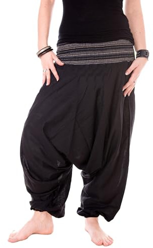 Vishes - Haremshose mit gestreiftem oder farbigem Bund - Unisex - Alternative Bekleidung für Damen und Herren