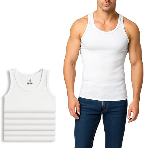 Pack of 6 Mens 100% Cotton Gym Top Compression Vest Men Summer Training Bodybuilding Tank Tops Weight Singlet Vests Underwear White/Black Available in Sizes S/M/L/XL/XXL