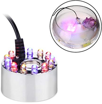AGPtEK Aluminum Mist Maker Water Fountain Pond Fogger Air Humidifier Atomizer Mini Fog Machine with 12 Color Changing LED Lights