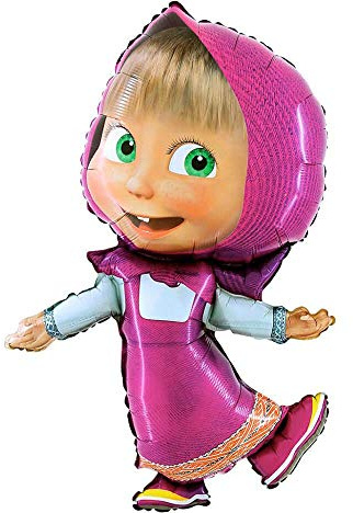 Grabo Geburtstagsballon Masha und der Bär. Luftballons für Kinderpartys Motiv Masha aus Folie mit Strohhalm zum Aufblasen Bunte Luftballons Made in Italy 61x80cm