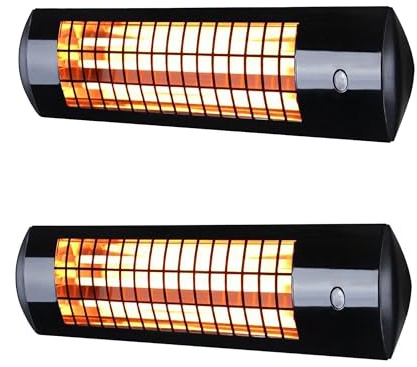 Heatlab 1.8kW Wall Mounted IPX4 Quartz Patio Heater with 3 Power Settings in Black Pack of 2