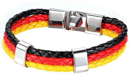 JewelryWe Schmuck Lederarmband, Fußball Weltmeisterschaft WM & EM Länder Flagge Armreif, Leder Legierung, Armband für Herren Damen, 10 Motiven