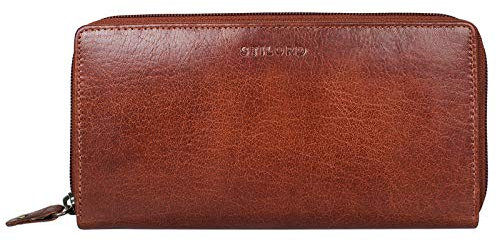 STILORD 'Dana' Damen Geldbörse lang Leder Anti RFID NFC Vintage Portemonnaie im Querformat große Brieftasche mit Reißverschluss für Kleingeld EC-Karten Echtleder, Farbe:Mandel - braun