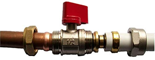 Wärmer System Adapter-Reduzierstück, 15 mm/16 mm, Pex-al-pex-Kugelhahn, Messing, Klemmverschraubungen, Rot
